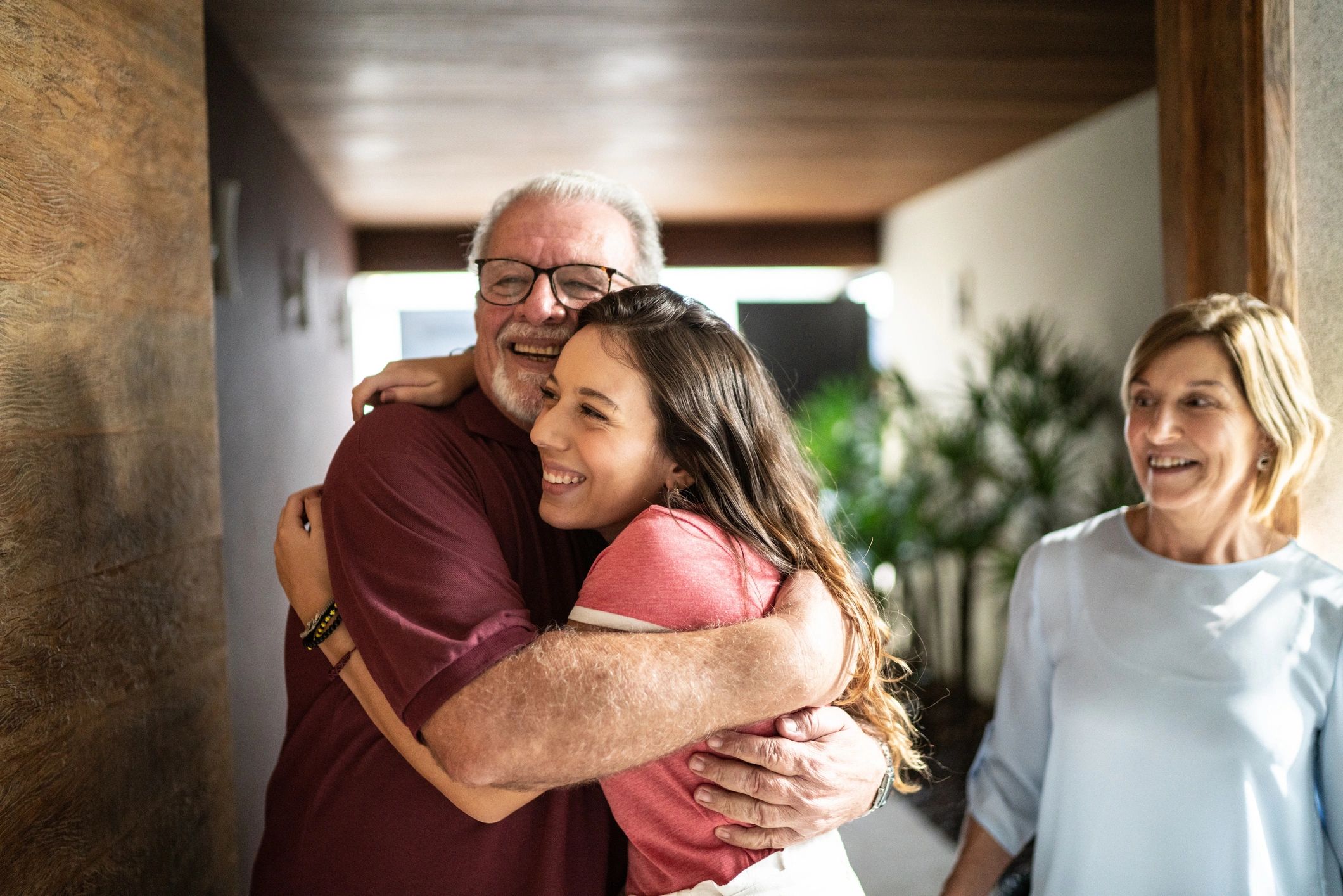 Family members reconnecting across generations