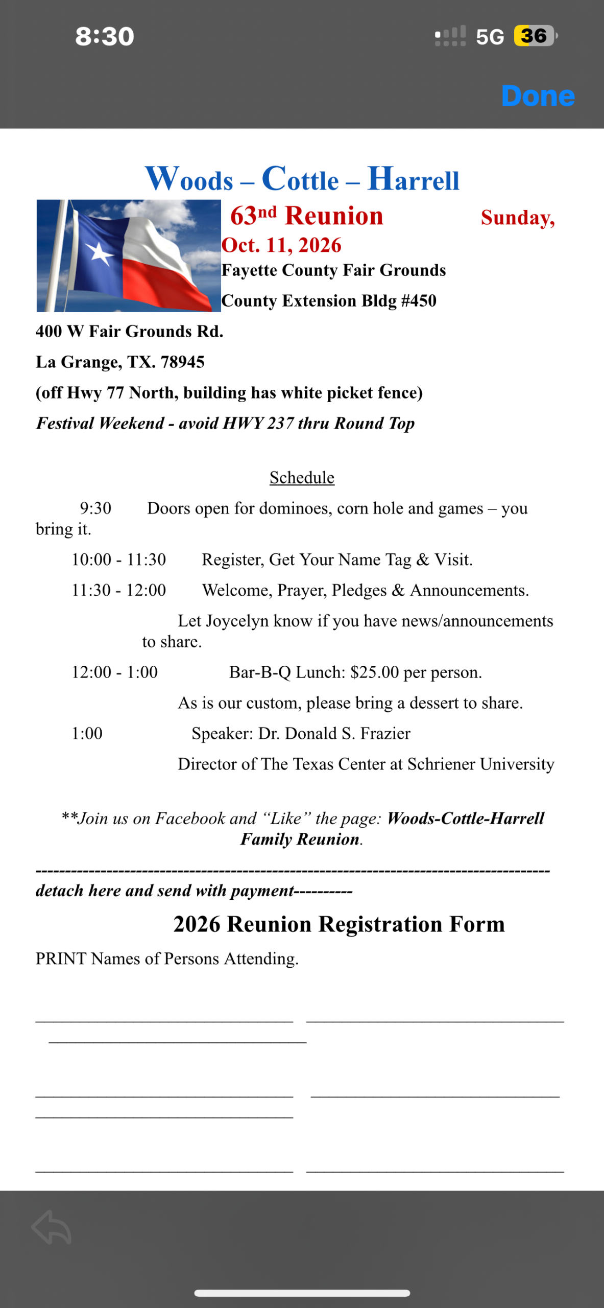 Woods–Cottle–Harrell 63rd Reunion