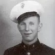 Black-and-white portrait of Harlon Block in military uniform